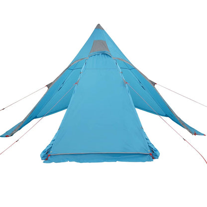 Zijaanzicht van de vidaXL 5-persoons tipitent in waterdicht blauw met luifel.