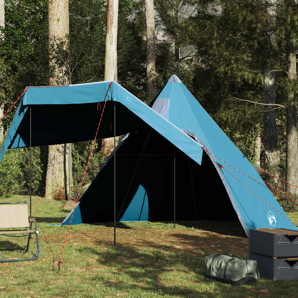 Blauwe vidaXL tipitent voor 5 personen, waterdicht met luifel in het bos.