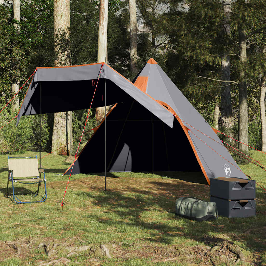 Detail van de vidaXL 5-persoons tipitent met luifel en campingstoel in natuursetting.