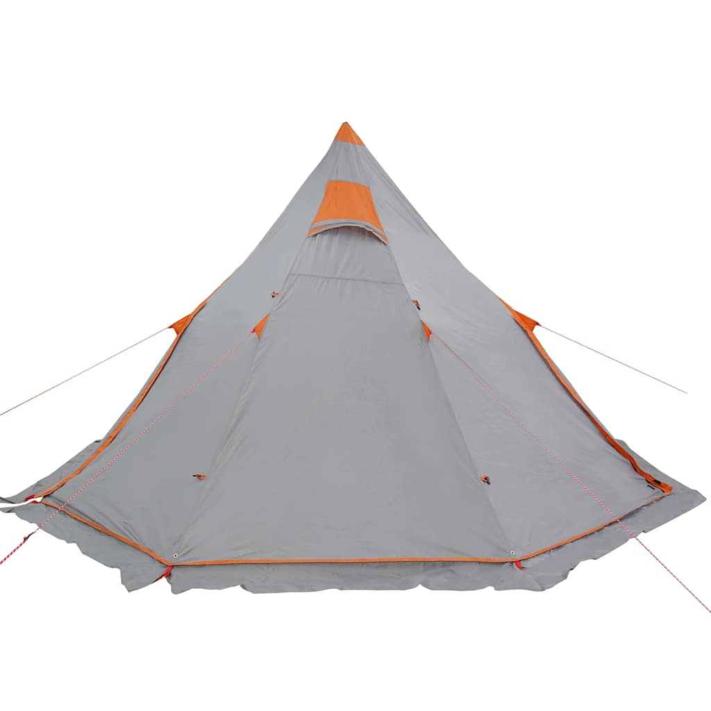 Detail van de vidaXL 5-persoons tipitent in grijs met oranje accenten en ventilatieopening.