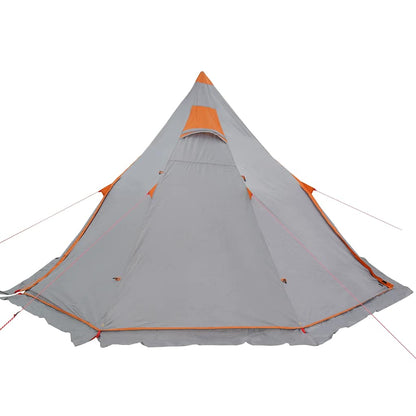 Detail van de vidaXL 5-persoons tipitent in grijs met oranje accenten en ventilatieopening.