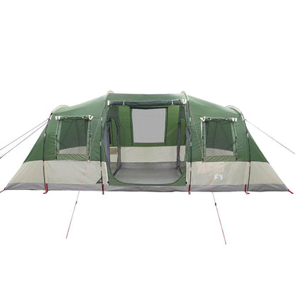 Detail van de vidaXL 4-persoons tunneltent in groen, met open ingangen en ventilatieroosters.