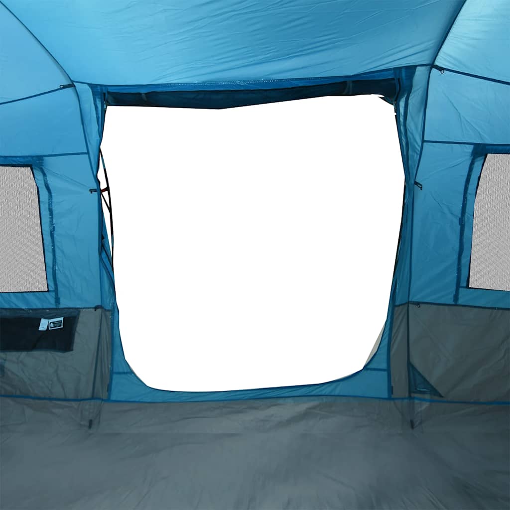 Detail van de ingang van de vidaXL 4-persoons tunneltent in blauw, met gaasventilatie.