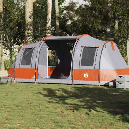Tunneltent vidaXL 4-persoons in grijs en oranje, met grote ramen en een ruime ingang.