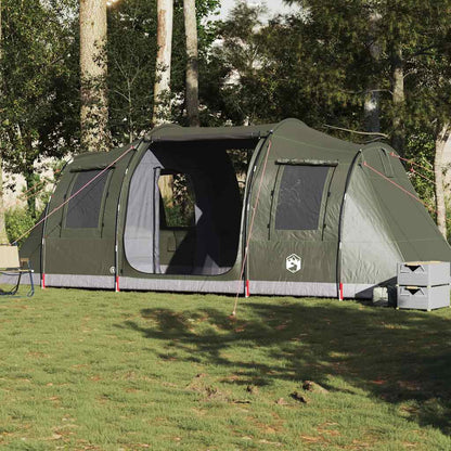 Tunneltent vidaXL 4-persoons in olijfgroen, waterdicht en windbestendig, zijaanzicht.