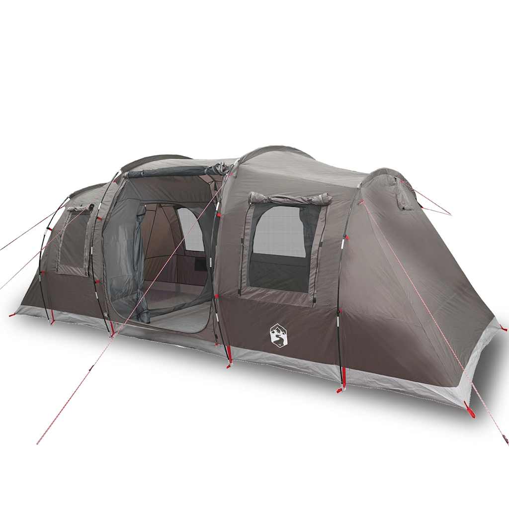 Zijaanzicht van de vidaXL 4-persoons tunneltent in bruin, met ventilatieroosters.