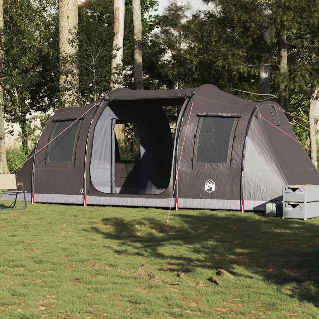 Bruine vidaXL tunneltent voor 4 personen, waterdicht met ruime ingang en ramen.