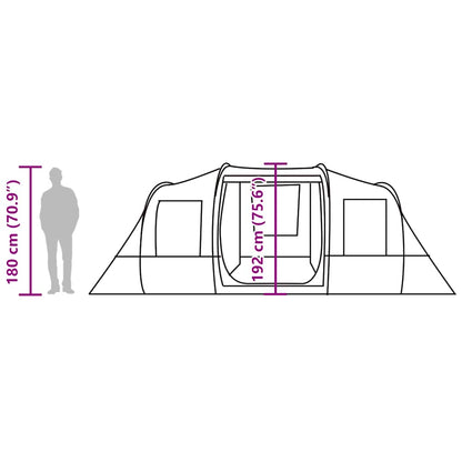 Zijaanzicht van de vidaXL 4-persoons tunneltent met afmetingen en ingang.
