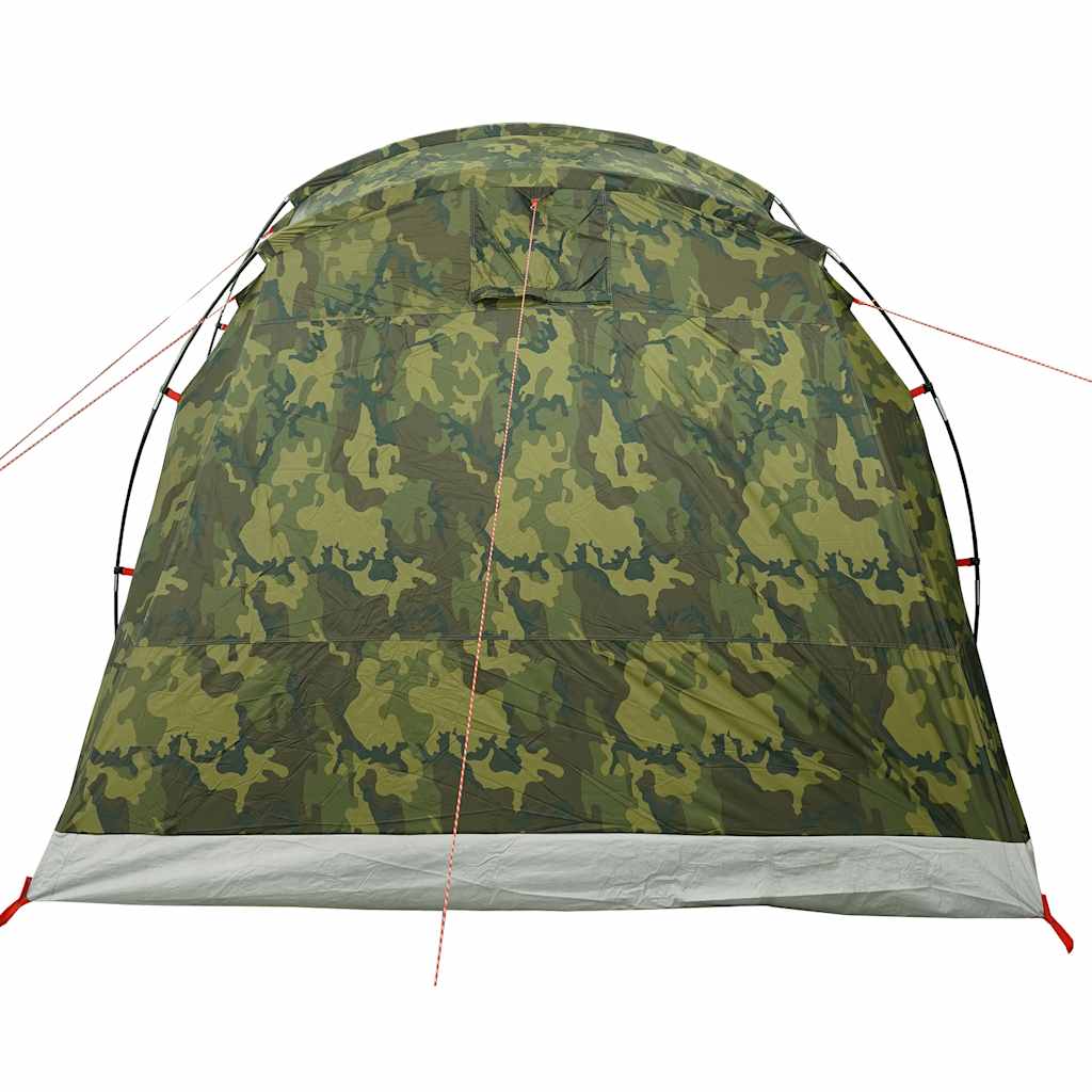 Detail van de camouflage buitenkant van de vidaXL tunneltent, zijaanzicht.