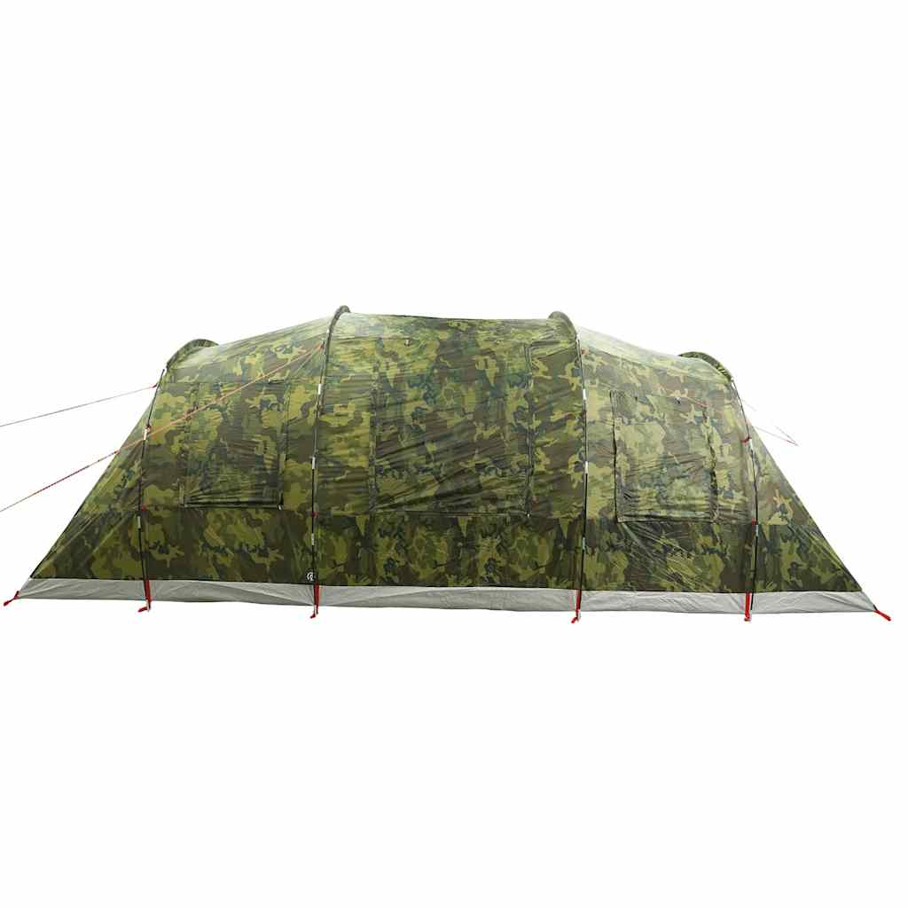 Zijaanzicht van de vidaXL 4-persoons tunneltent in camouflage, met waterdichte afwerking.