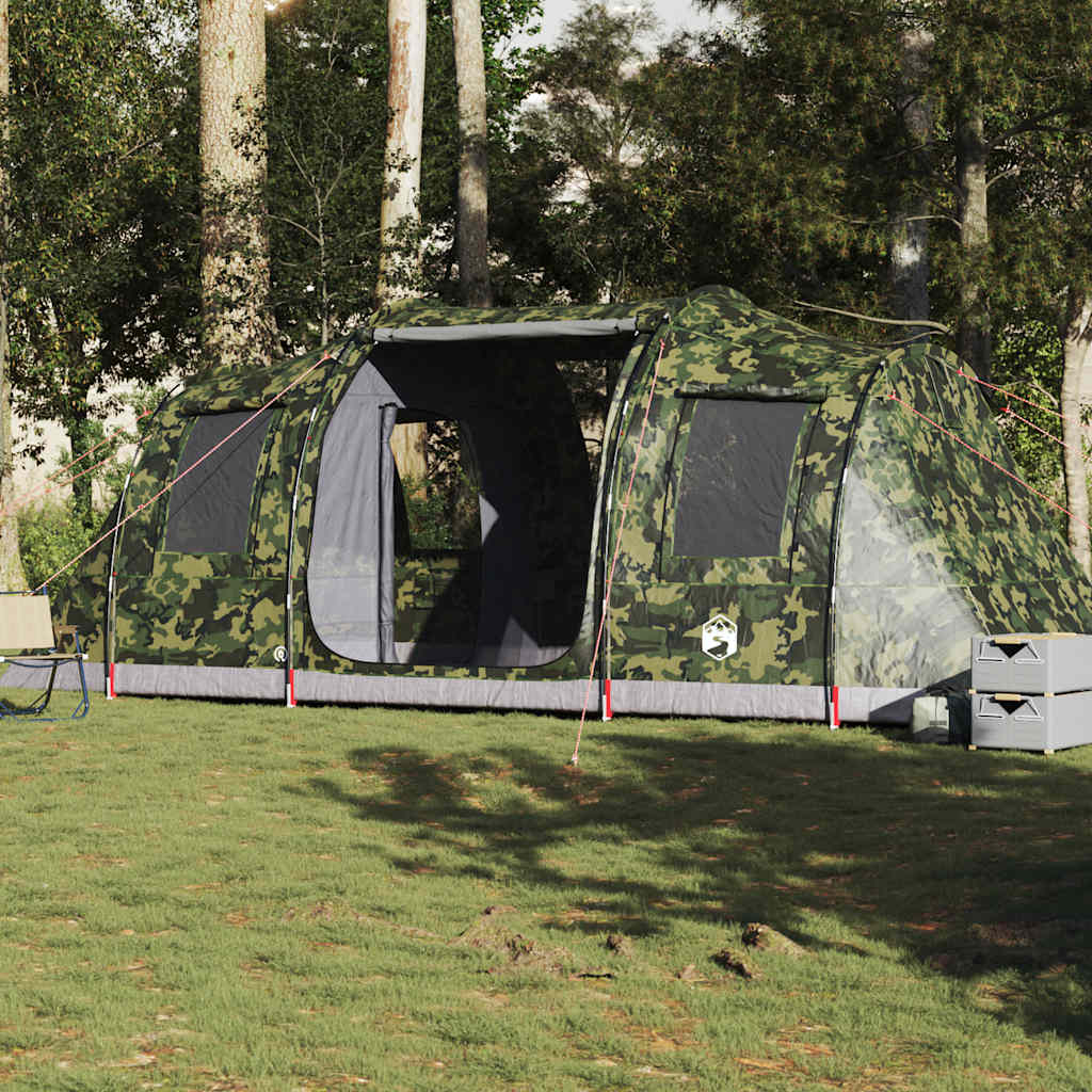 vidaXL tunneltent 4-persoons in camouflage, waterdicht met ruime indeling en open deur.