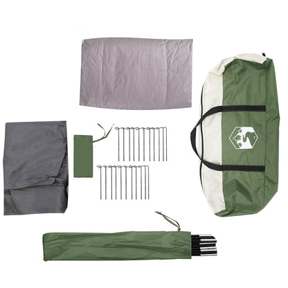 Tunneltent vidaXL 6-persoons met accessoires, inclusief stokken en haringen, in groen en grijs.