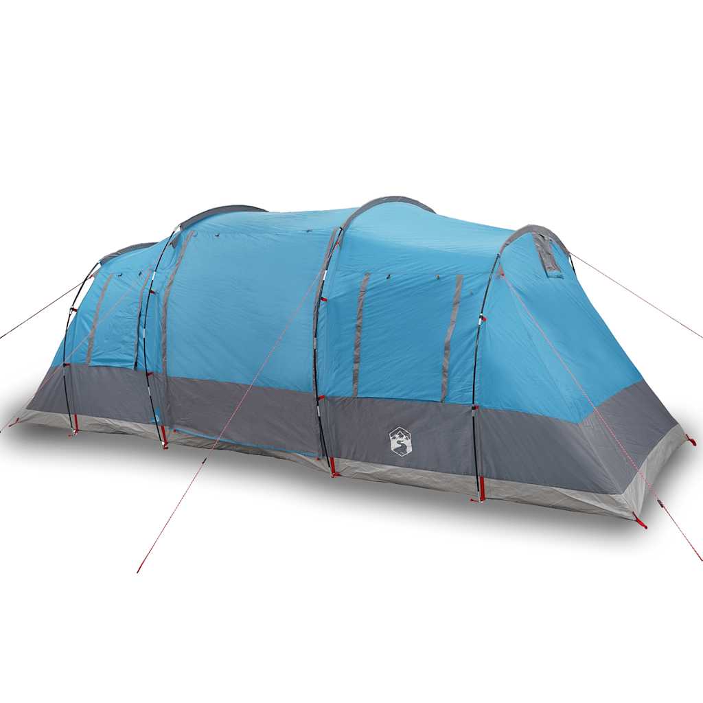 Zijaanzicht van de vidaXL 6-persoons tunneltent in waterdicht blauw met grijze accenten.