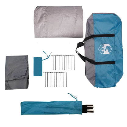 Detail van de accessoires van de vidaXL tunneltent, inclusief stokken en haringen.