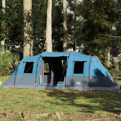 Blauwe vidaXL tunneltent voor 6 personen, volledig waterdicht en ruim opgezet in de natuur.