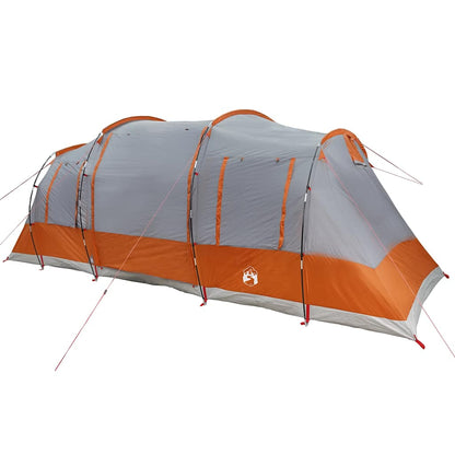Detail van de vidaXL tunneltent in grijs met oranje accenten, zijaanzicht.