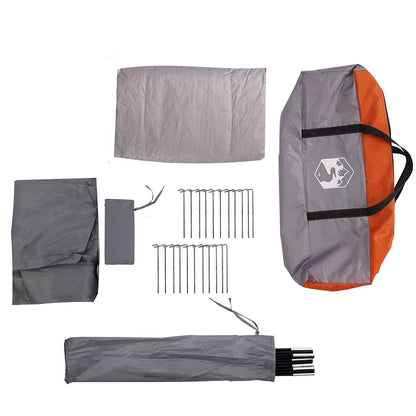 Detail van de accessoires van de vidaXL tunneltent, inclusief stokken en haringen.