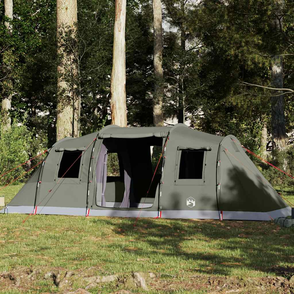 Olijfgroene vidaXL tunneltent voor 6 personen, waterdicht en ruim opgesteld in de natuur.