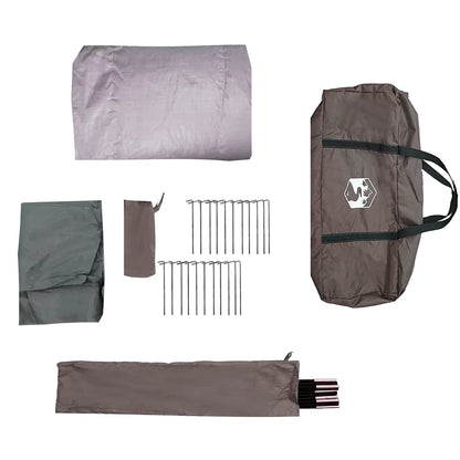 Detail van de accessoires van de vidaXL 6-persoons tunneltent, inclusief stokken en haringen.