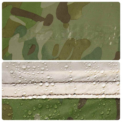 Detail van de waterdichte camouflage stof met getapete naden van de vidaXL tunneltent.