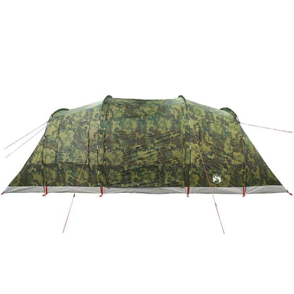 Zijaanzicht van de vidaXL 6-persoons tunneltent in camouflagekleur.