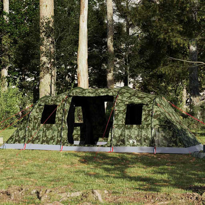 Tunneltent vidaXL 6-persoons in camouflage, volledig waterdicht en geschikt voor buitengebruik.