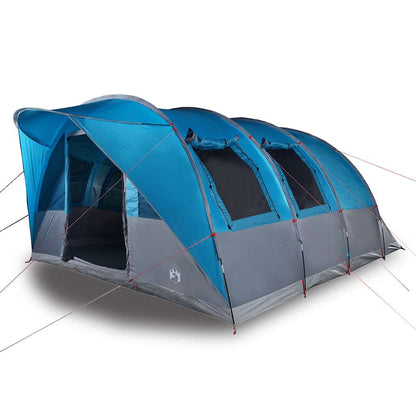 Zijaanzicht van de vidaXL Tunneltent in blauw met grijze details, waterdicht en ruim.