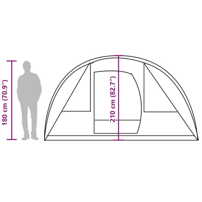 Zijaanzicht van de vidaXL tunneltent met afmetingen en indeling voor 5 personen.