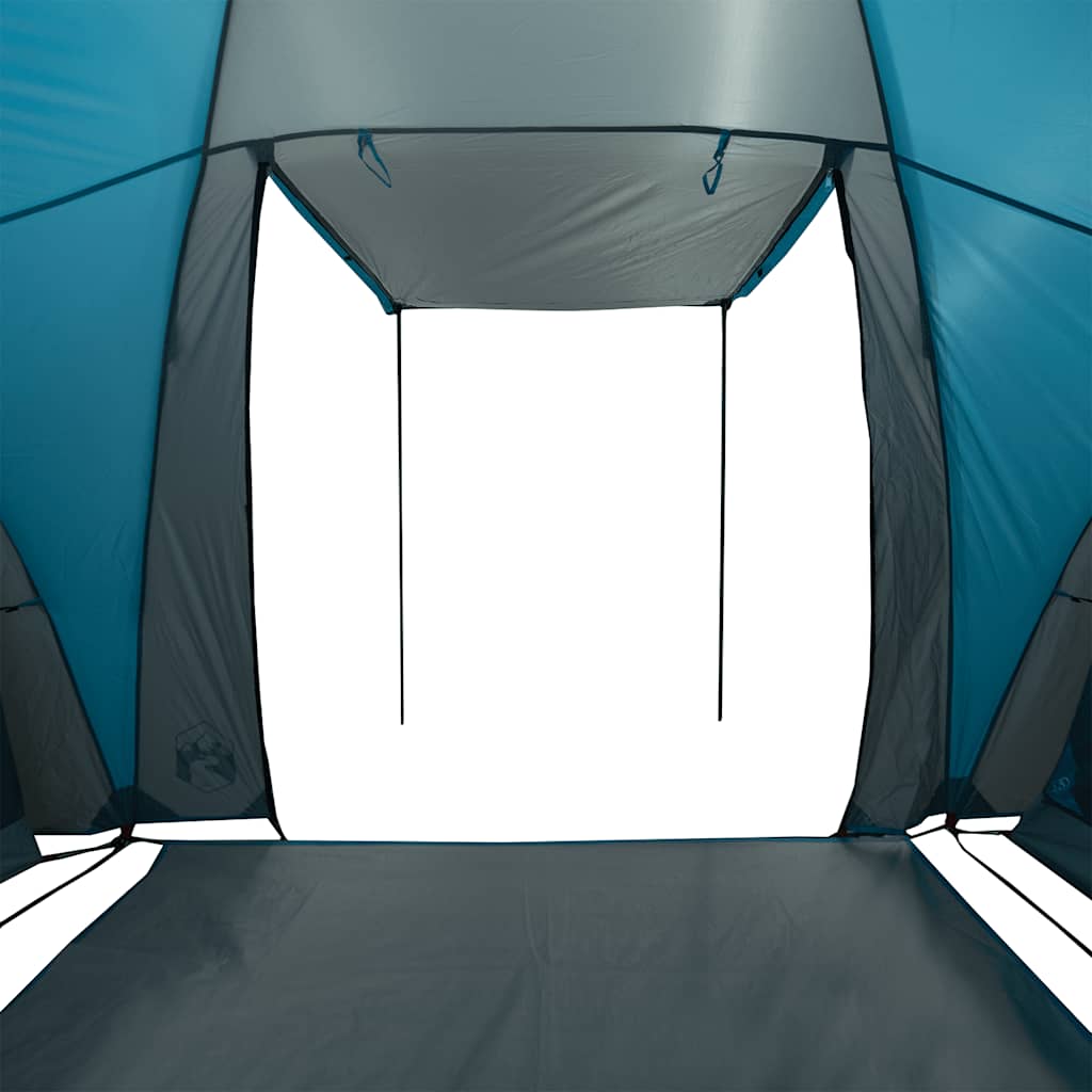 Detail van de ingang van de vidaXL tunneltent met waterdichte blauwe bekleding.