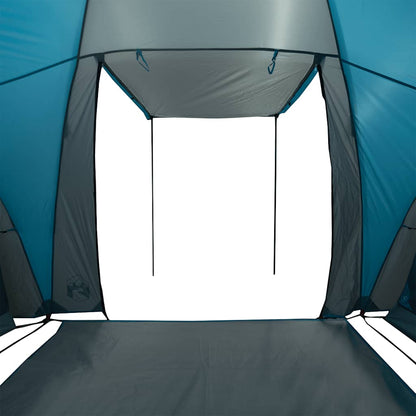 Detail van de ingang van de vidaXL tunneltent met waterdichte blauwe bekleding.