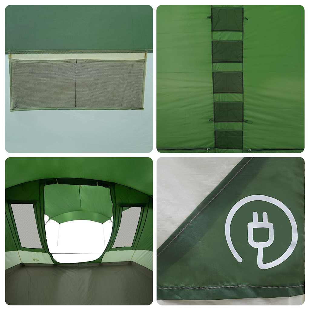 Detail van de binnenkant van de vidaXL tunneltent met ventilatieroosters en stroomaansluiting.