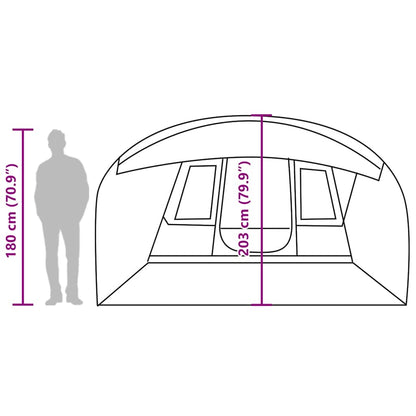 Zijaanzicht van de vidaXL tunneltent met afmetingen en hoogteindicatie.