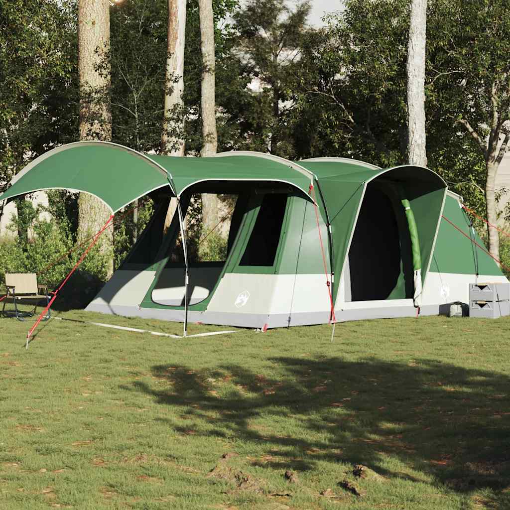 Groene vidaXL tunneltent voor 5 personen met voortent, ideaal voor kamperen.