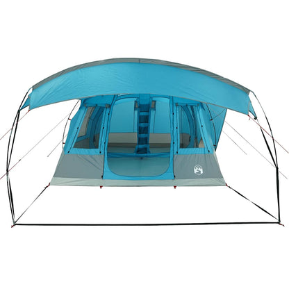 Zijaanzicht van de vidaXL 5-persoons tunneltent in blauw met luifel.