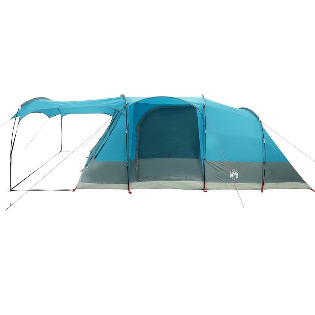 Zijaanzicht van de vidaXL 5-persoons tunneltent in blauw met luifel.