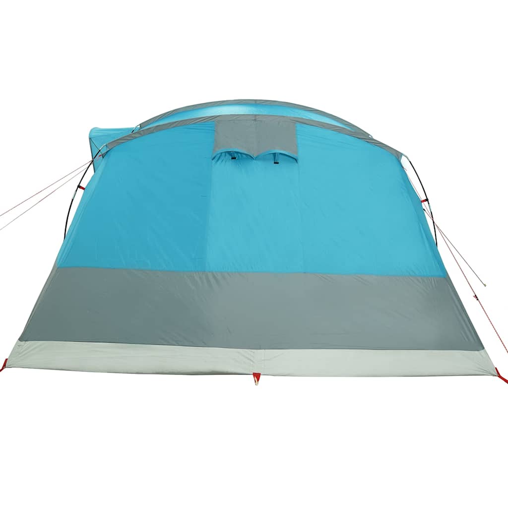 Zijaanzicht van de vidaXL 5-persoons tunneltent in blauw met grijze details.