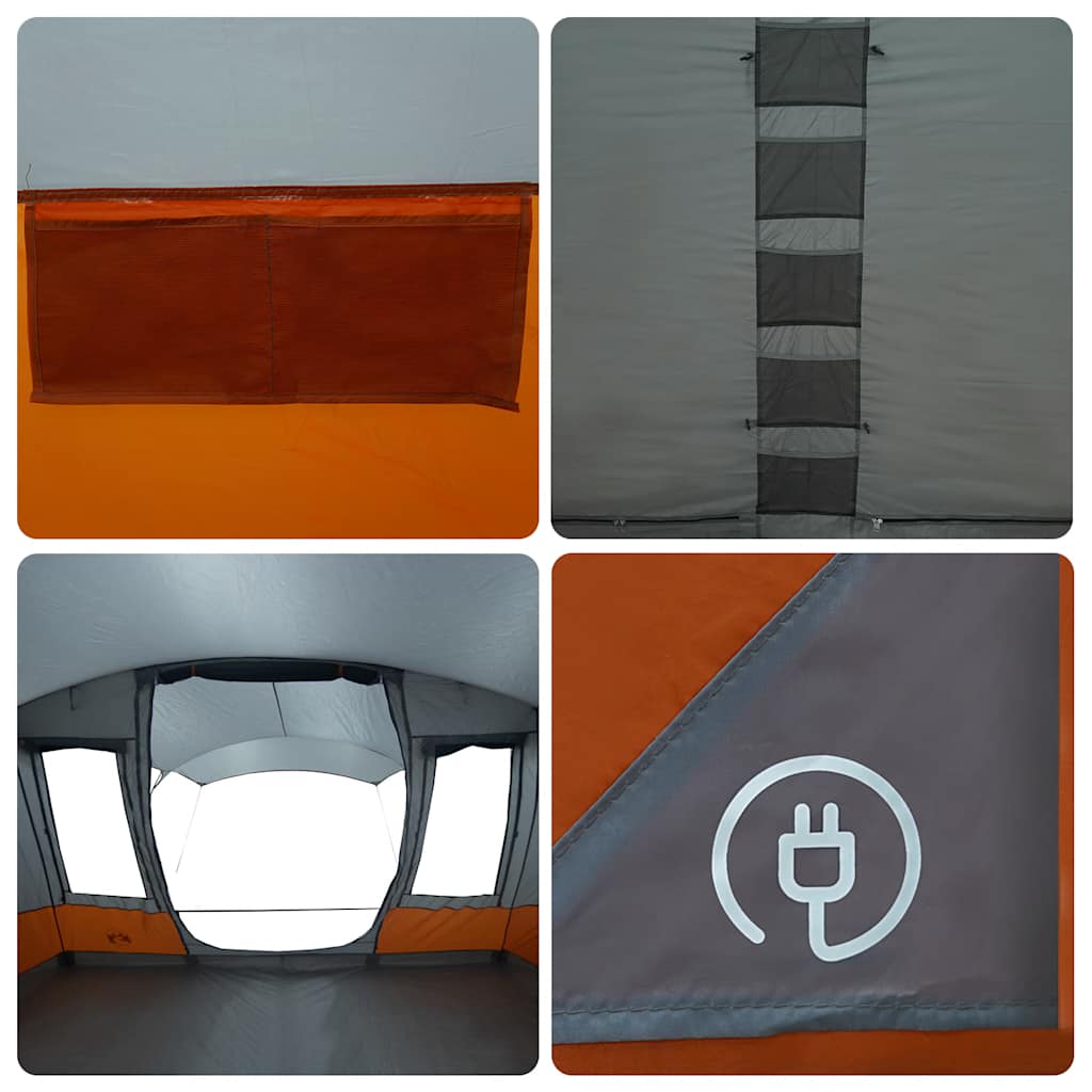 Detail van de binnenkant van de vidaXL tunneltent met opbergvak en ventilatieroosters.