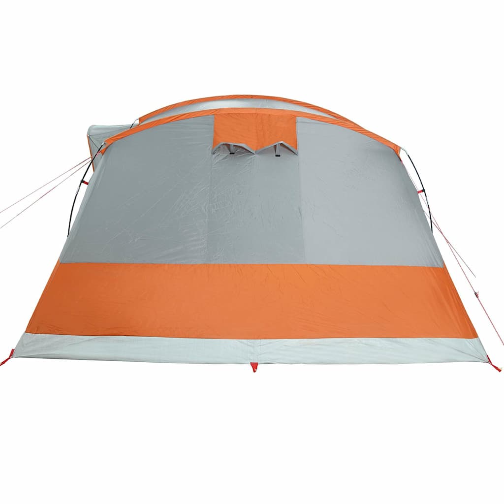 Zijaanzicht van de vidaXL tunneltent met grijze en oranje kleuren.