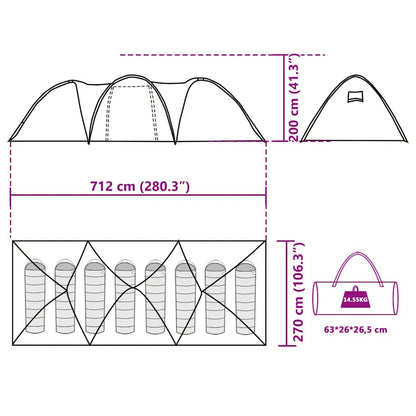 Detailweergave van de vidaXL koepeltent met afmetingen en opbergzak.