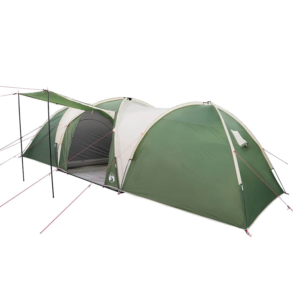 Detail van de vidaXL koepeltent in groen met luifel en waterdichte afwerking.