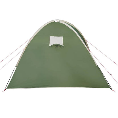 Detail van de groene vidaXL koepeltent, met een raam en bevestigingslijnen zichtbaar.