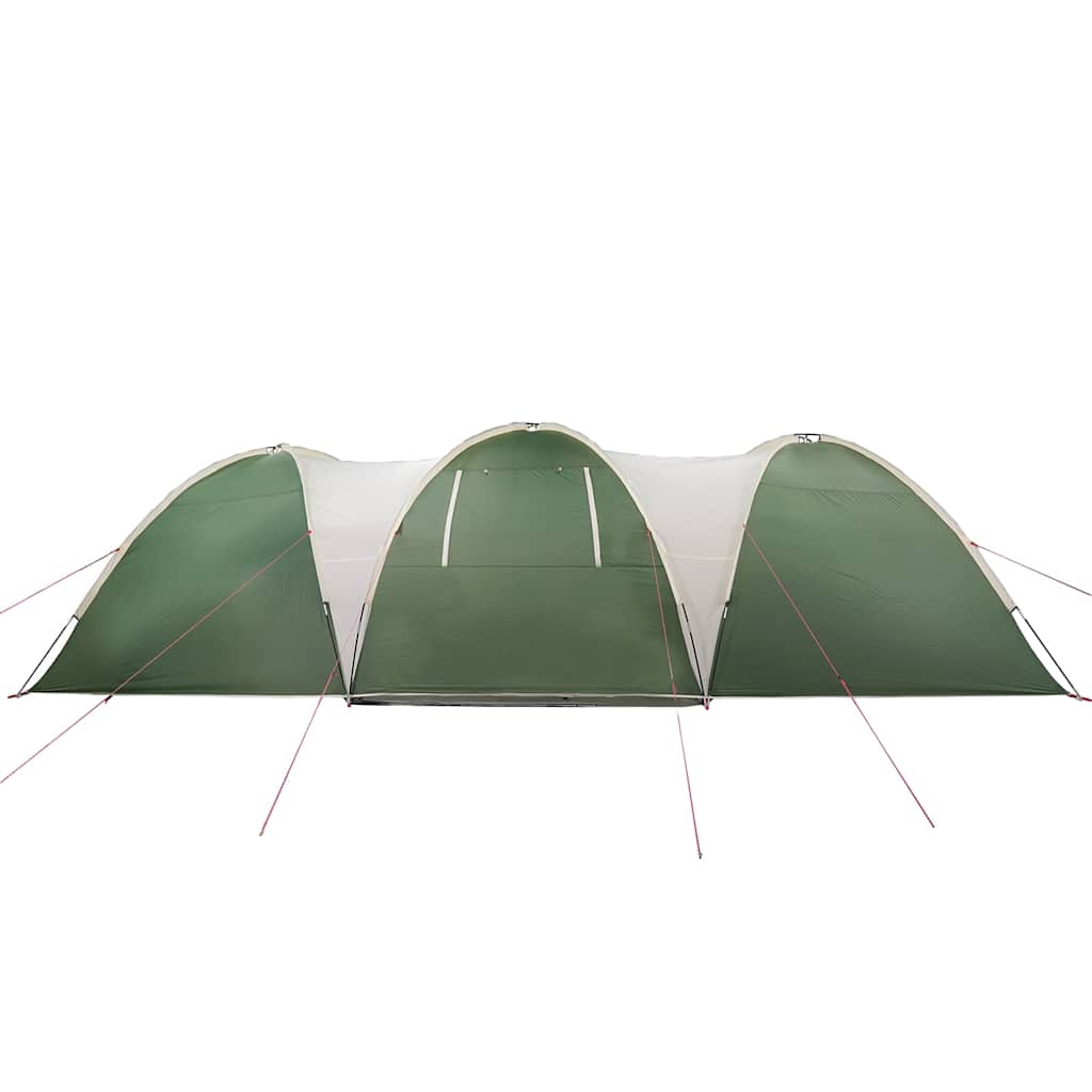 Detail van de vidaXL koepeltent in groen, met zichtbare ingangen en zijpanelen.