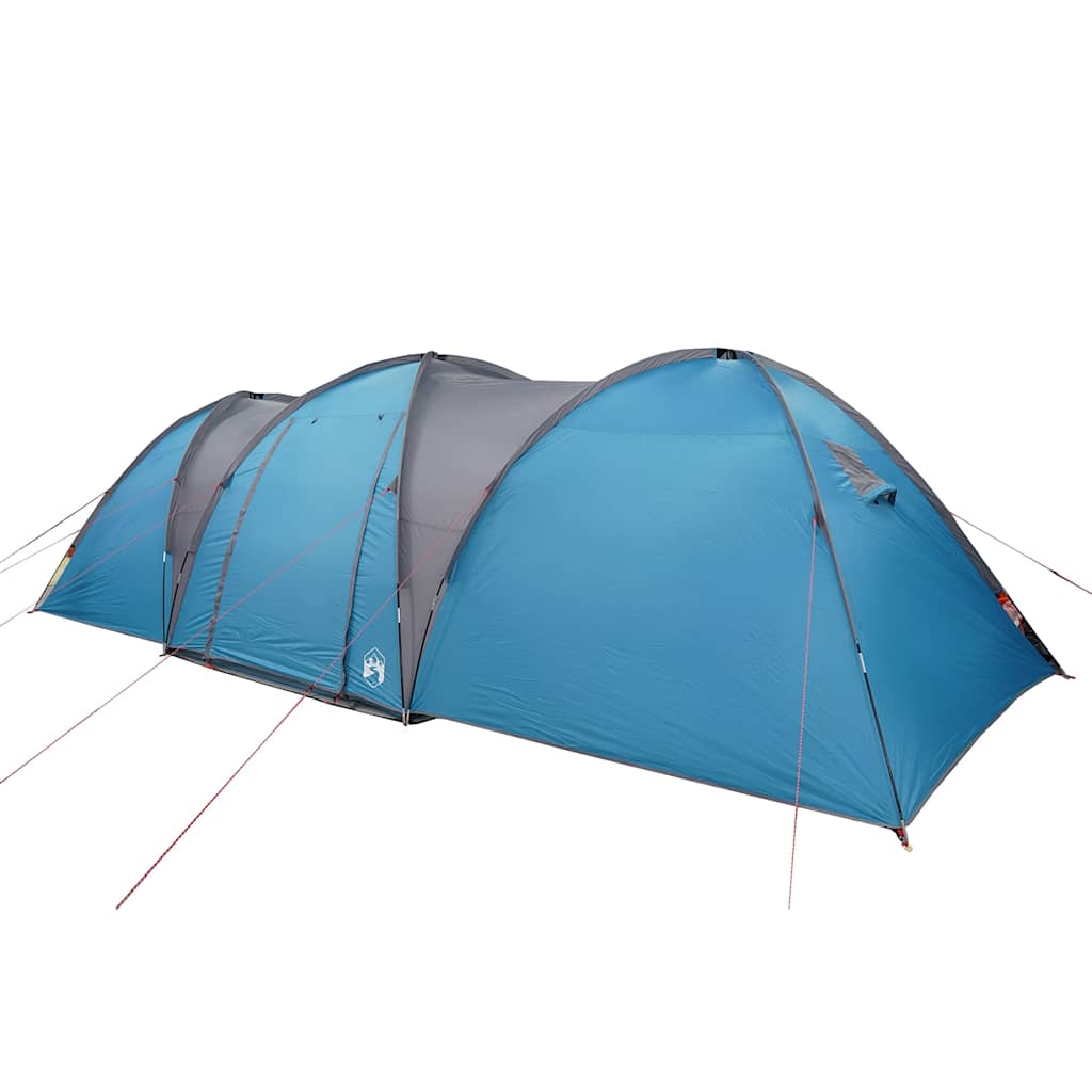 Zijaanzicht van de vidaXL koepeltent, waterdicht en blauw, met meerdere boogstructuren.
