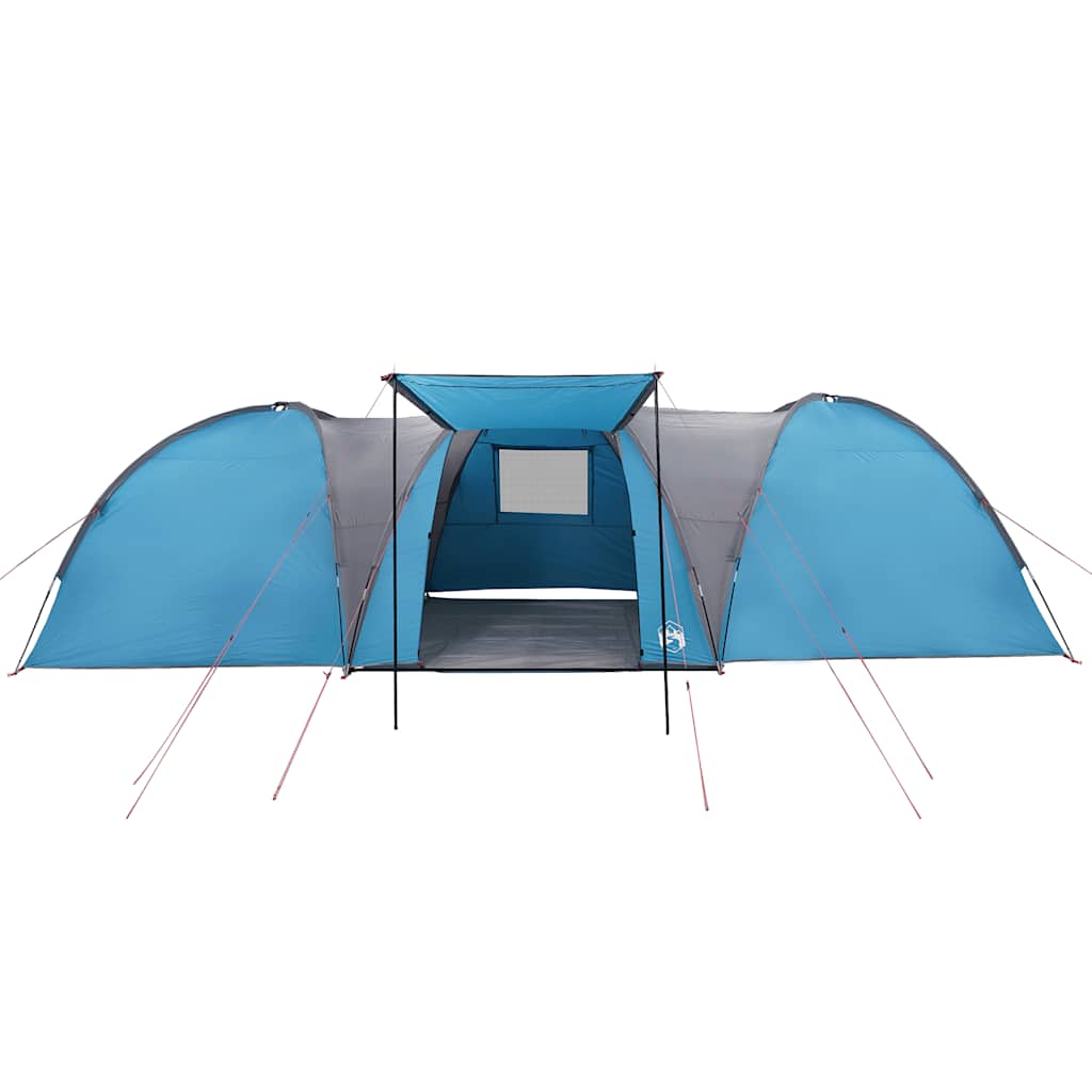 Zijaanzicht van de vidaXL koepeltent in blauw met open ingang en ventilatierooster.