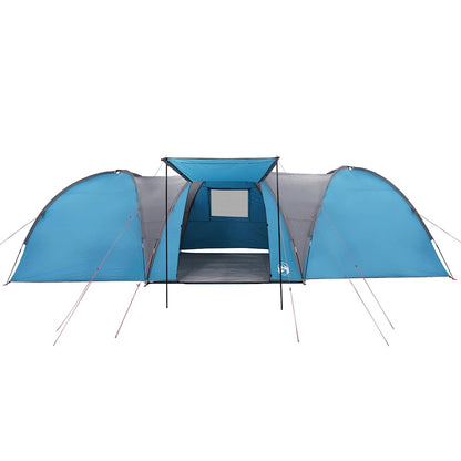 Zijaanzicht van de vidaXL koepeltent in blauw met open ingang en ventilatierooster.