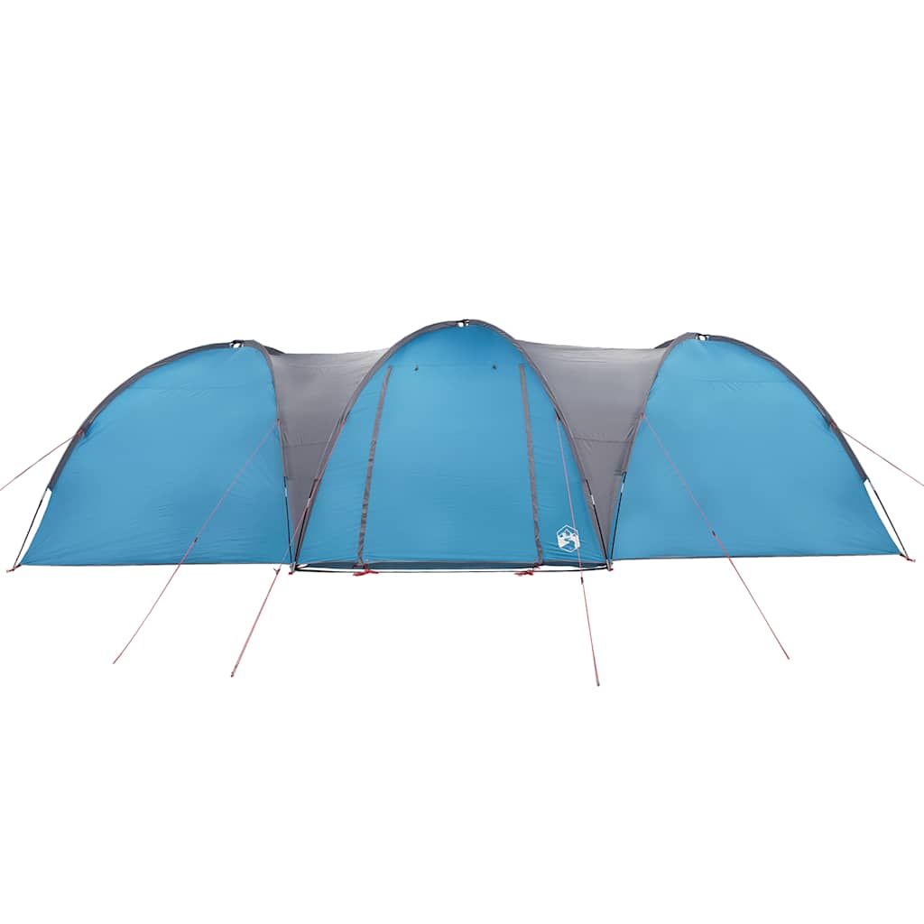 Zijaanzicht van de vidaXL koepeltent in blauw, met drie bogen en stevige stokken.