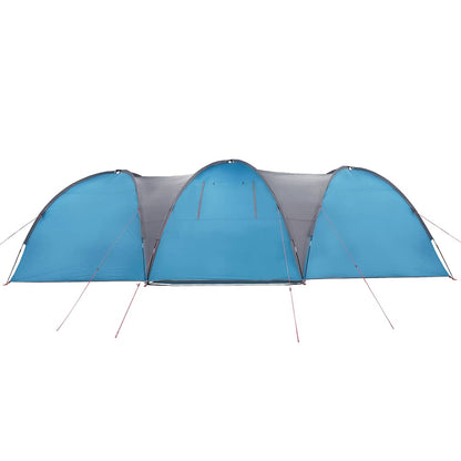 Detail van de blauwe vidaXL koepeltent met drie bogen en waterdicht ontwerp.