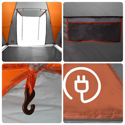 Detail van de binnenkant van de vidaXL koepeltent met oranje accenten en opbergvak.
