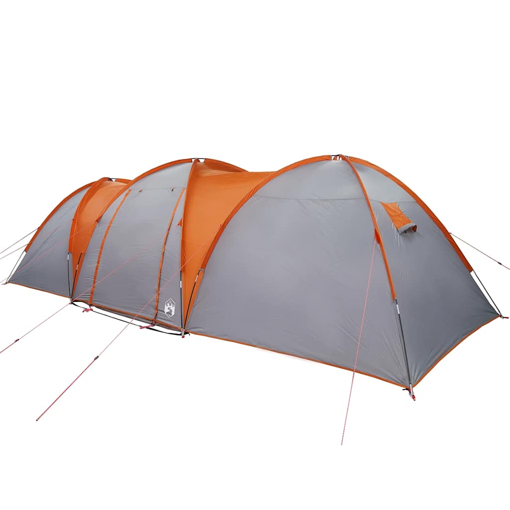 Detail van de vidaXL koepeltent in grijs en oranje, zijaanzicht met waterdichte stof.