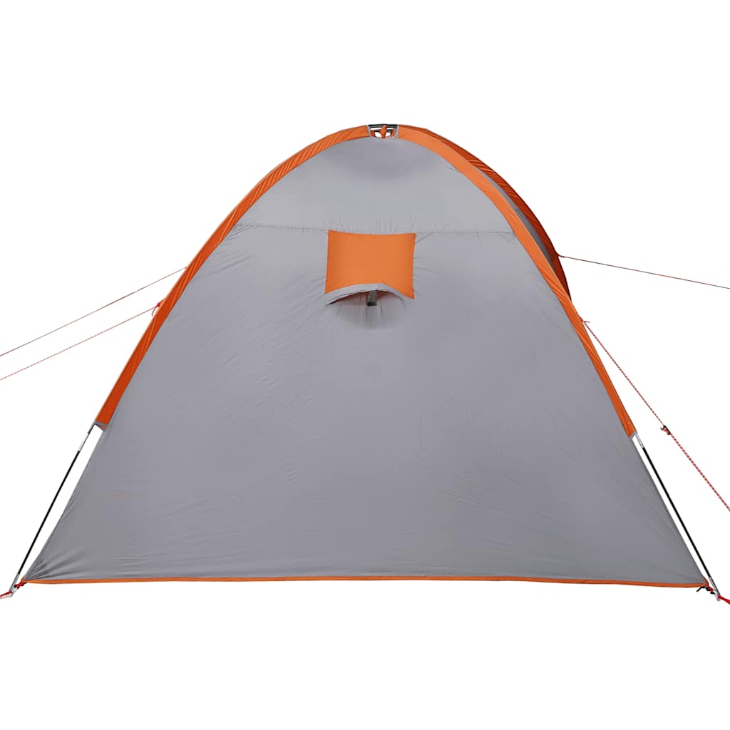 Detail van de grijs-oranje vidaXL koepeltent met ventilatierooster aan de voorkant.